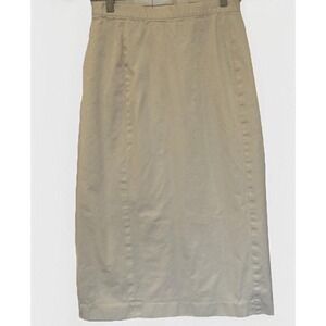 Vintage  Forenza Womens Skirt 12  Ivory Cotton 80s Pencil Midi Kick Pleat Retro
